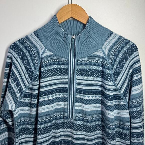 Eddie Bauer Sweater Women L 1/2 Zip Long Sleeve Pullover Fair Isle Mock Neck Top - Picture 3 of 8